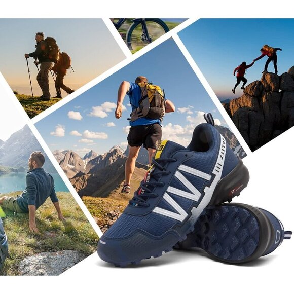 Mens Blue Waterproof Walking Hiking Running  Non-Slip All-Terrain Shoes - Picture 6 of 7